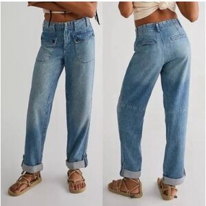 FP We The Free Rory Slim Straight Cuffed Leg Buttoned-Pockets Denim Jeans Sz 25